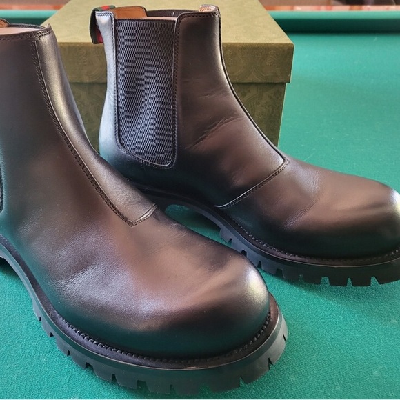 Gucci Kyra Chelsea Web Stripe Lug Dole Boots size 10.5 - Picture 4 of 8